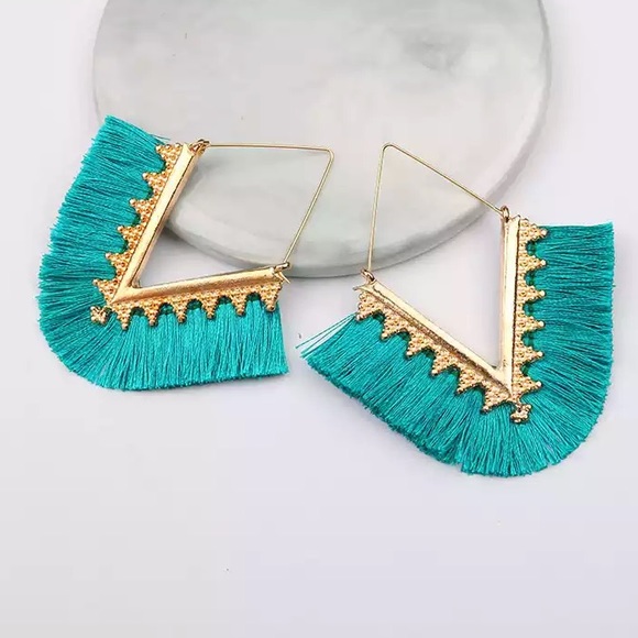 Peacock Blue Silk Filigree Hoops! - Picture 2 of 4